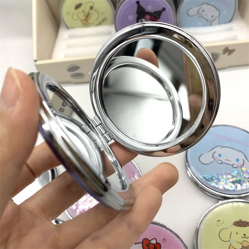 Cartoon up mini small round pocket makeup cosmetic mirror Crystal Liquid Quicksand Foldable Mirror Cosmetic Mirror