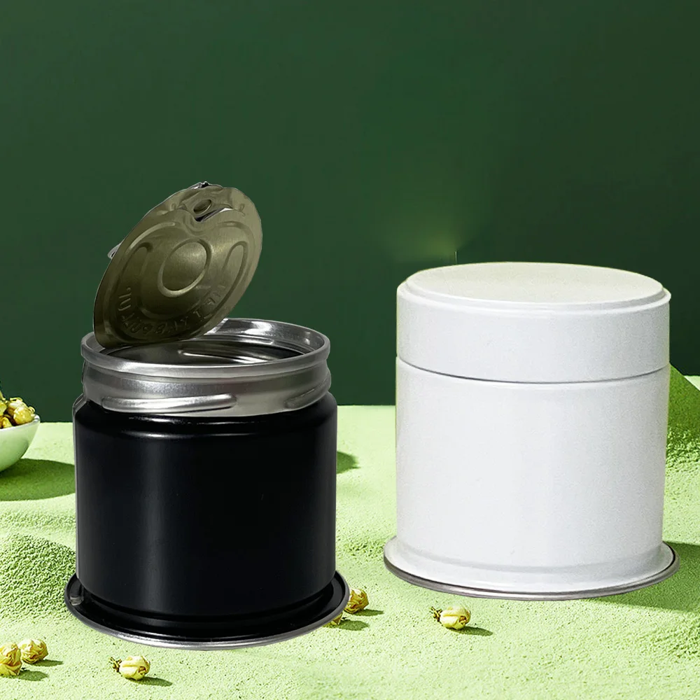 Wholesale black round welding  matcha tin tea white silver aluminum jar 30g easy open ring pull matcha tin can