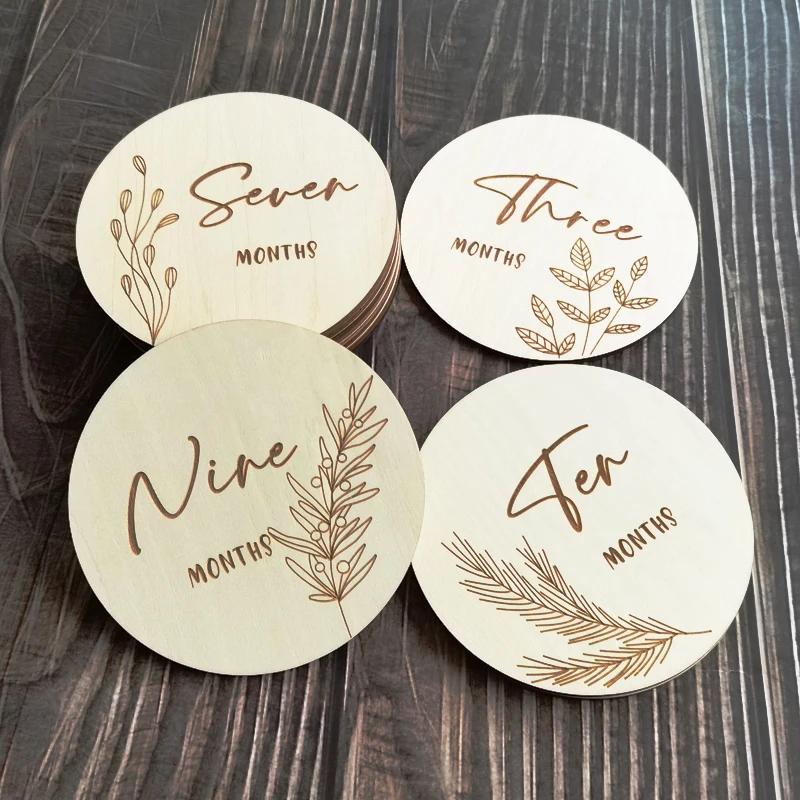 Round Wooden Card Baby First Year Milestone Cards