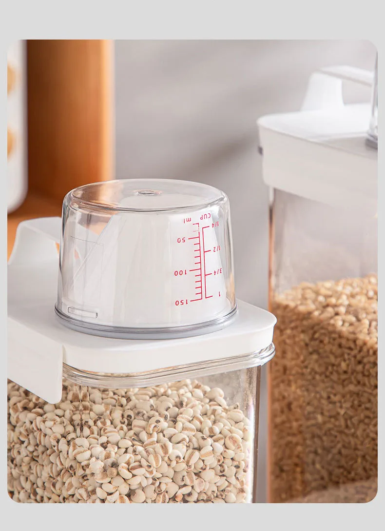 1100ml household storage jar with measuring cup, rice, grains and cereals, cat and dog food