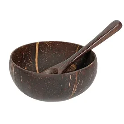 Coconut Wooden Bowls Spoons Smoothie Dessert Bowl Eco-Friendly Natural Coconut Shell Wood Fruit Salad Bowl
