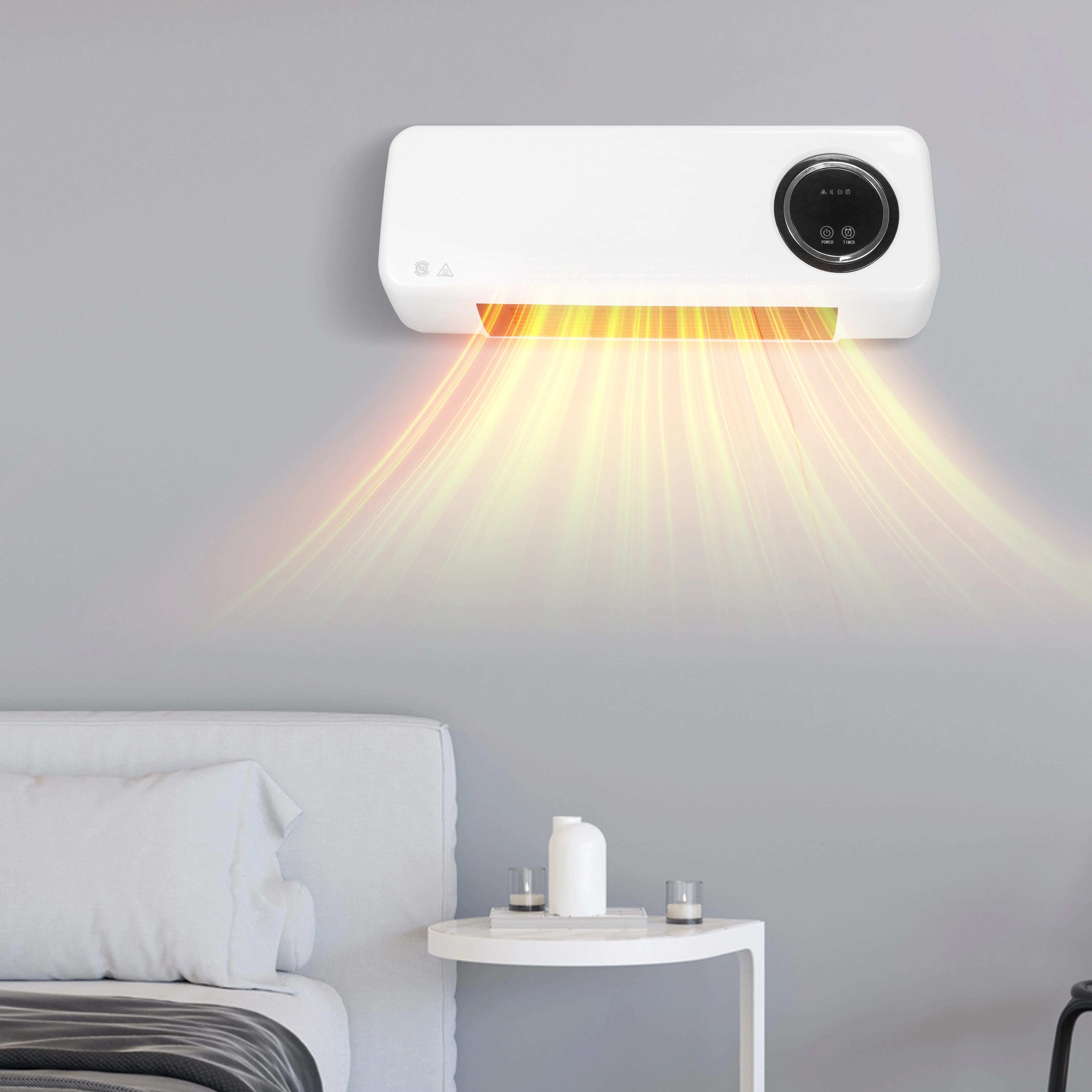 Wall Mounted 1000W 2000W Cooling Heating Dual Use Household PTC Space Heater with Remote Control