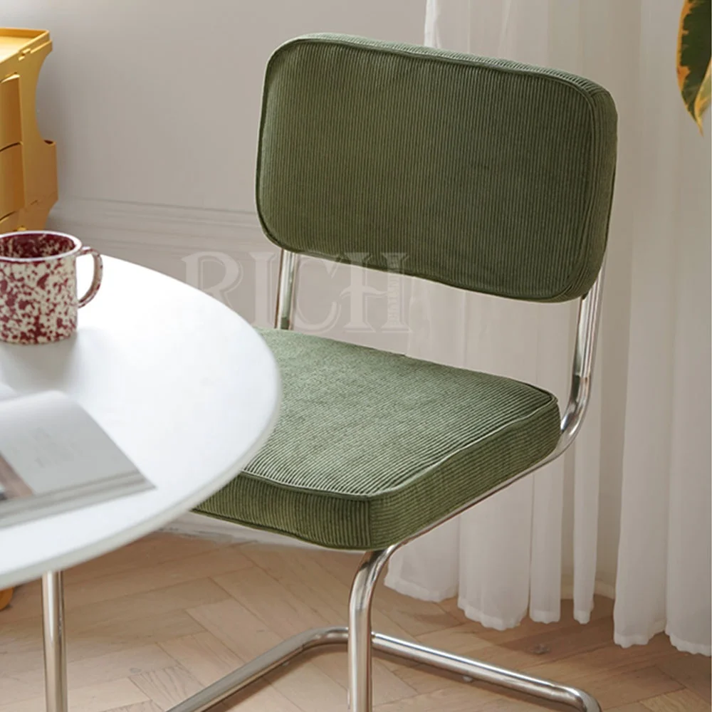 Mid Century Modern Yellow Corduroy Fabric Medium Back Armchair Retro Leisure Accent Chair with Metal Legs