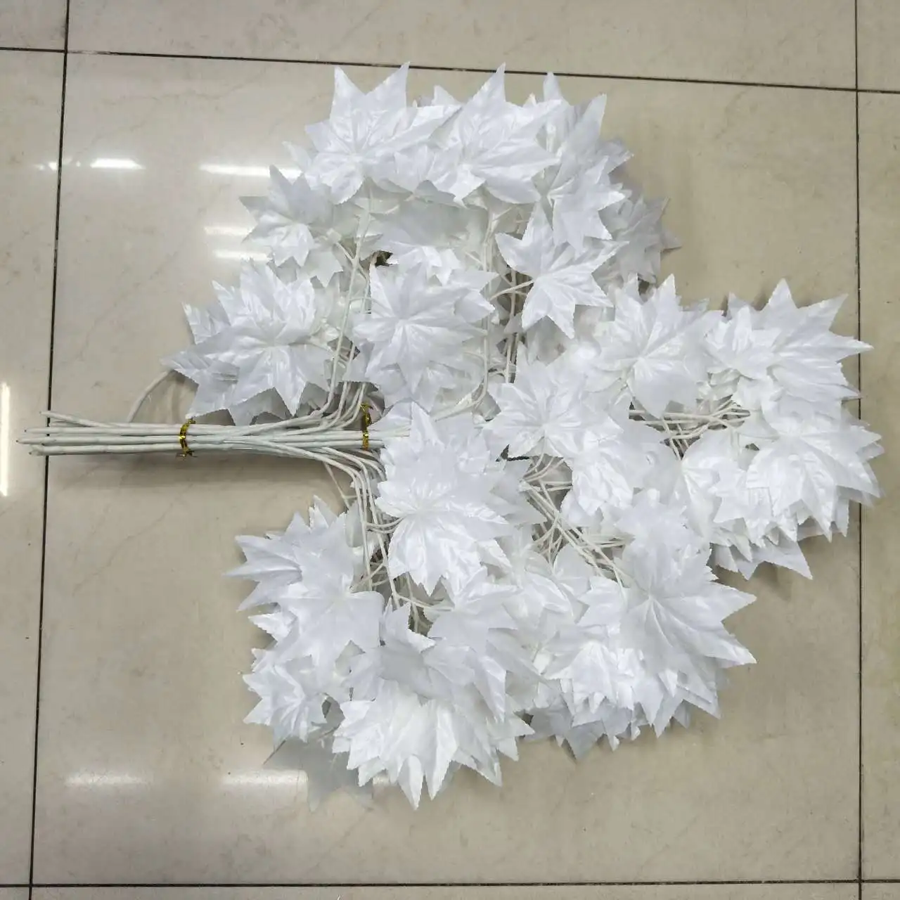 Silver artificial maple leaves for tree decoration