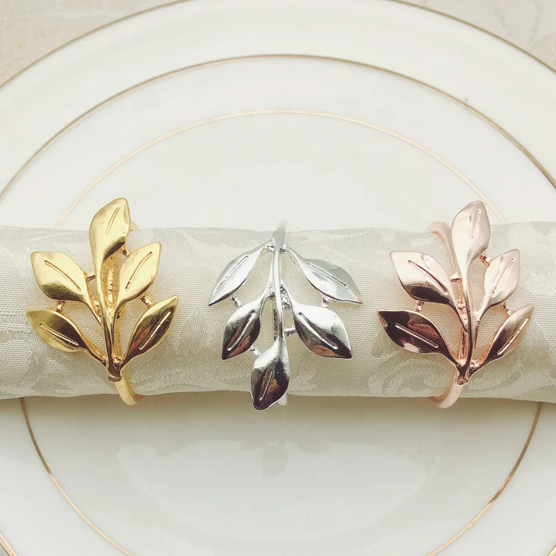 Gold Plating Metal Leaf Napkin Rings Stocked Leaves flower Napkin Holder for For Wedding Party home Dinners Decor