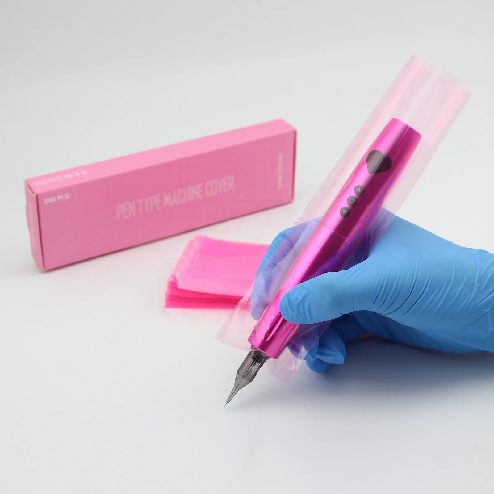 200pcs/box Pink Tattoo Pen Machine Cover Bag Permanent Makeup Wireless Pen Sleeves