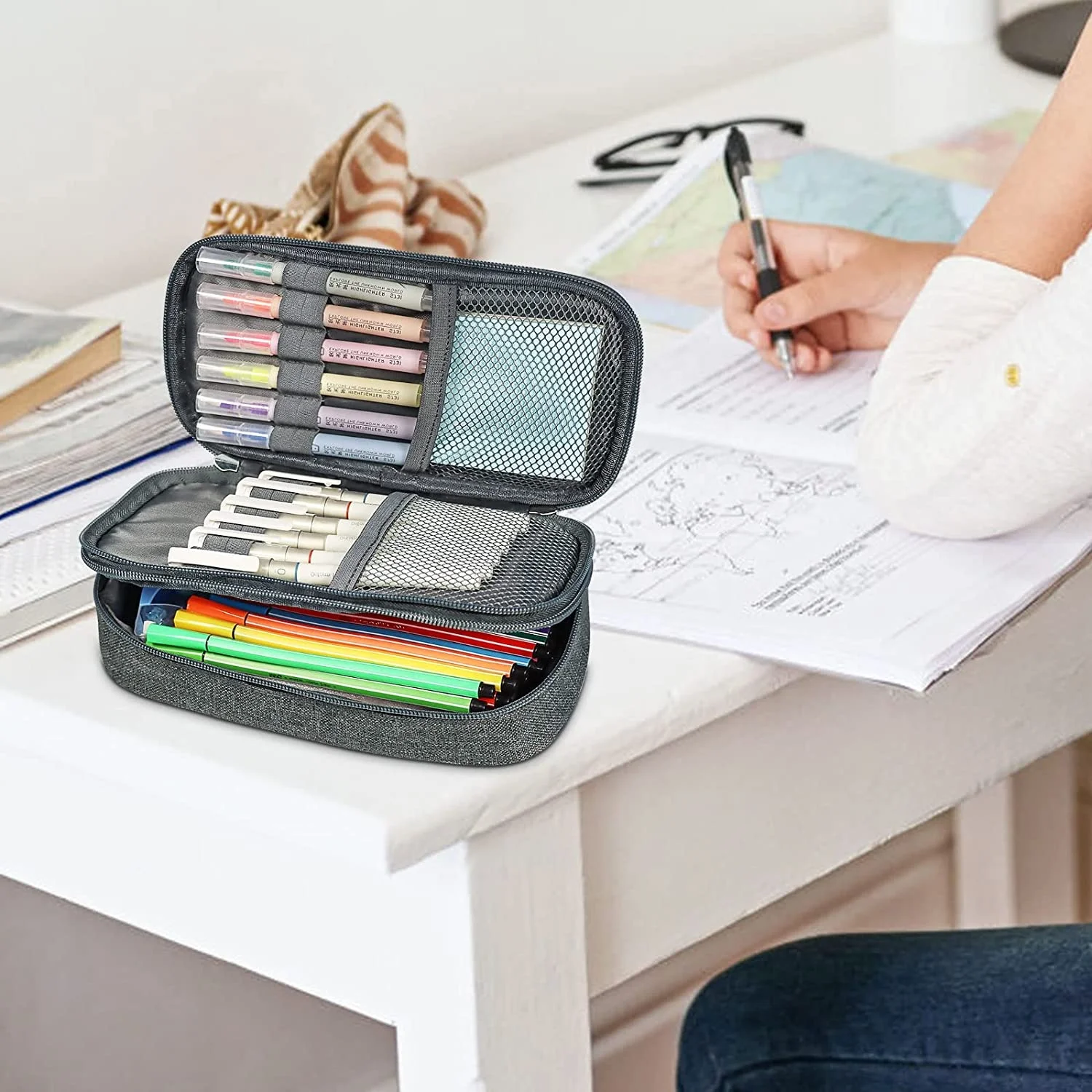 Large Capacity Pen Case Canvas Pouch Bag For Office Middle High School College Student Pencil Case