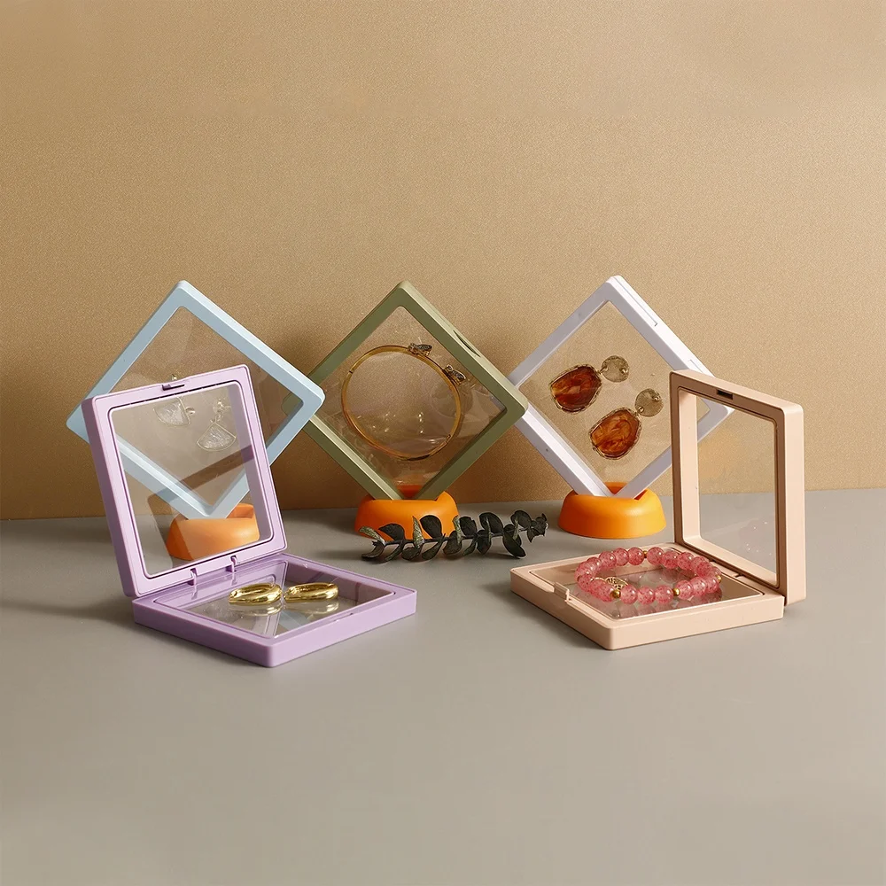 PUPPYSEW 9.5*9.5cm Jewelry  paper box Transparent PE Film Display Box  necklace Bracelet Ring Earring Packing Drawer Box