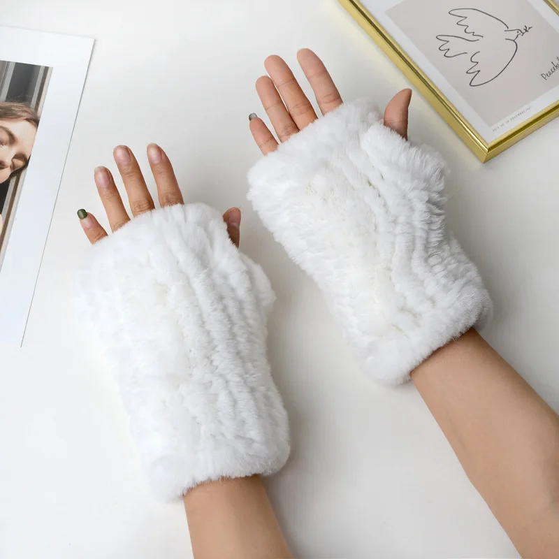 real rabbit fur texting gloves lady half-finger fur gloves for women rex rabbit fur fingerless  gloves