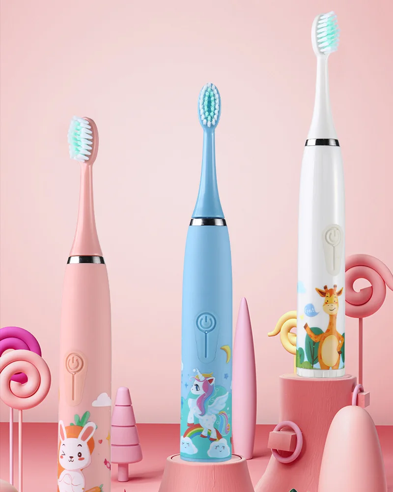 Wh-100 Ультразвуковая электрическая зубная щетка перезаряжаемые мультфильма изготовленный на заказ Kid Детская аккумуляторная комплект
