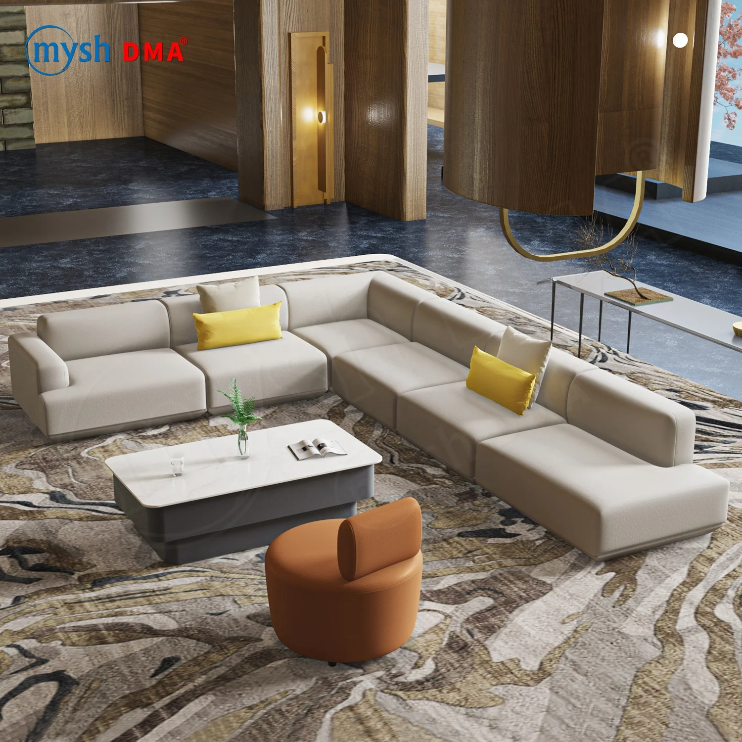 New Chinese Style Design L-shape Corner Leisure Business Reception Office Combine Furniture Sofas