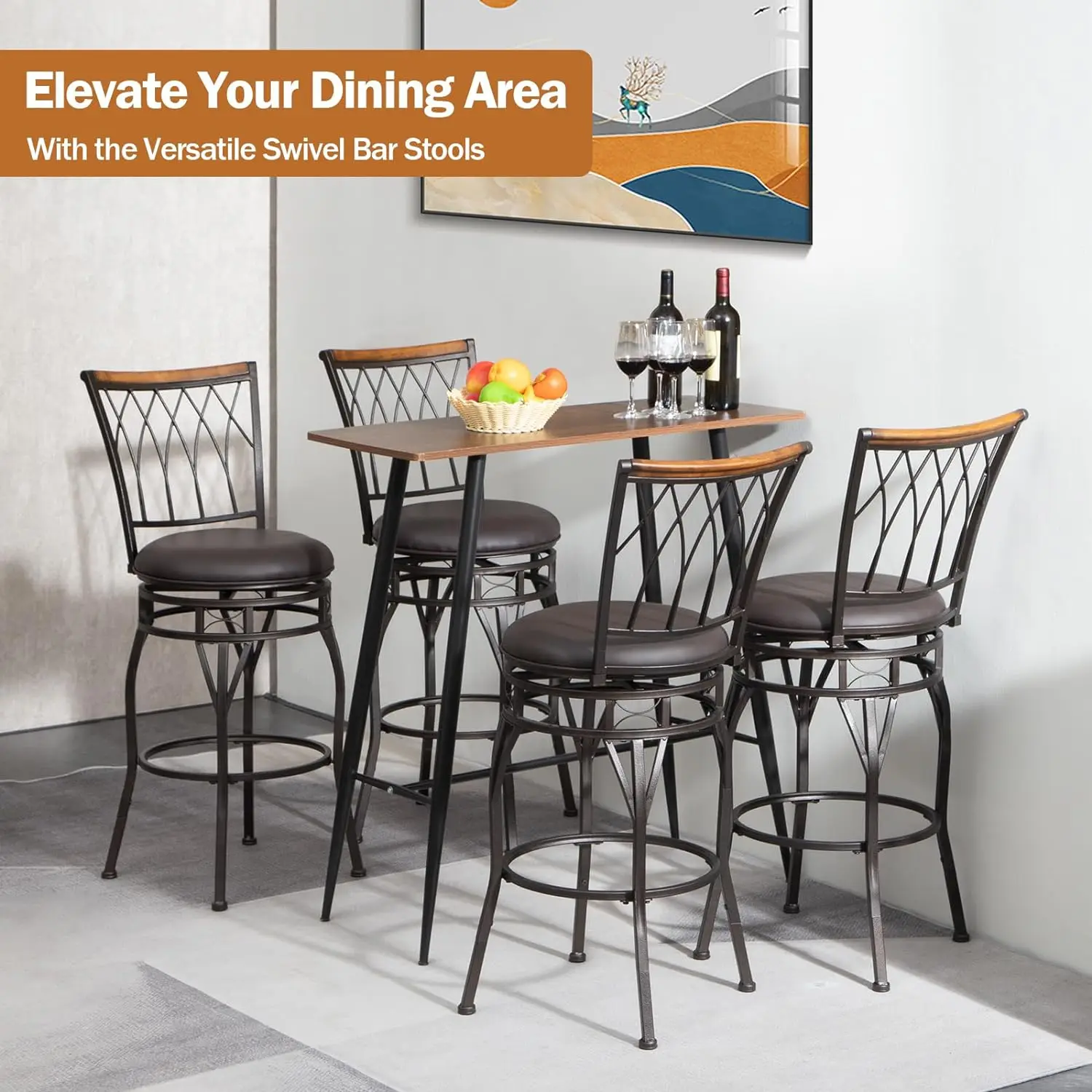 Metal Black PU Leather Adjustable swivel Bar Stool for Kitchen Island Home Pub