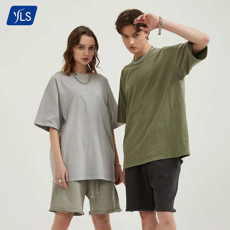 YLS 250 g 8.8 oz Custom Oversized Distressed T Shirt Printing Blank T-Shirts With Logo For Men Your Own Brand Customize