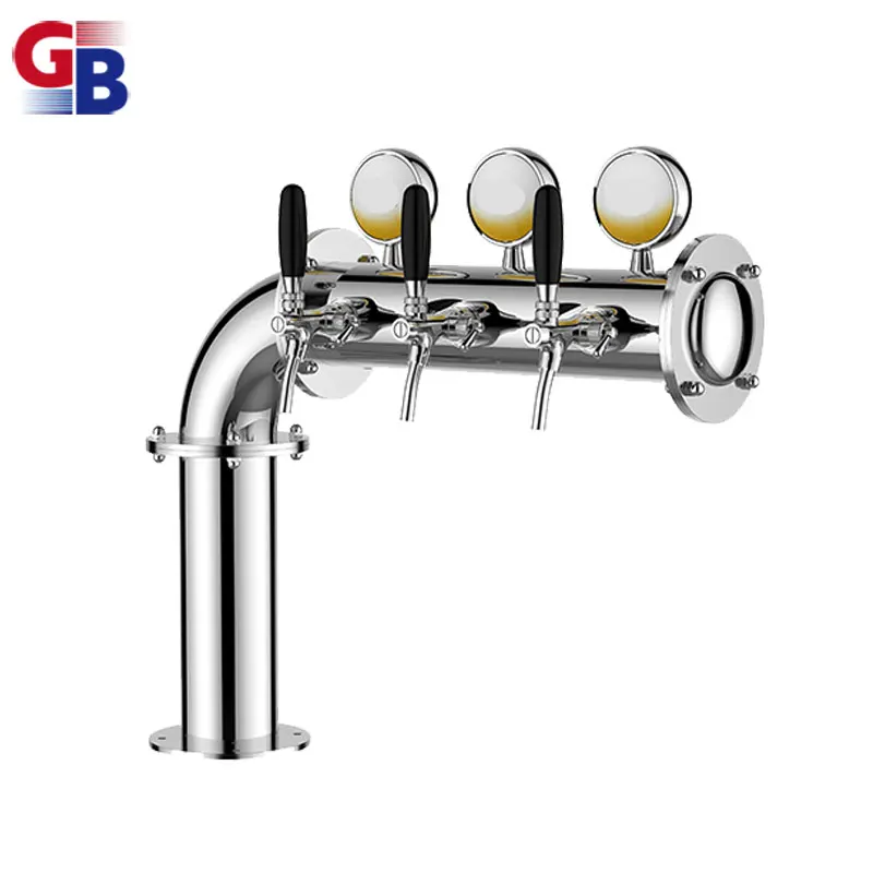 Copper right L type beer tower with 3 taps