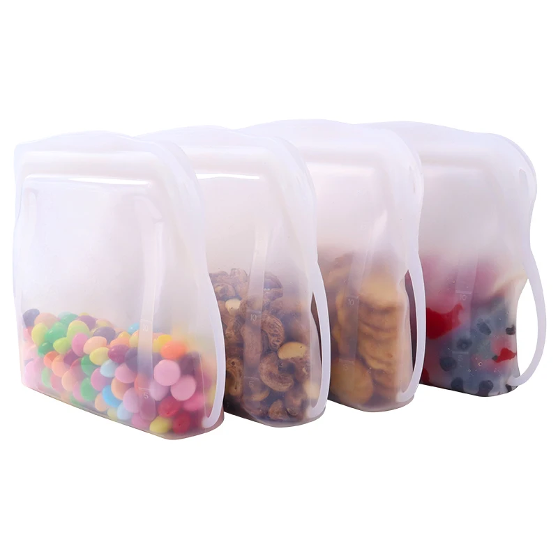 Multifunction Waterproof Reusable Silicone Food Storage Freezer Bag 500ML Zip Lock Stand Up Snacks Bag Pouch with Zipper Closure