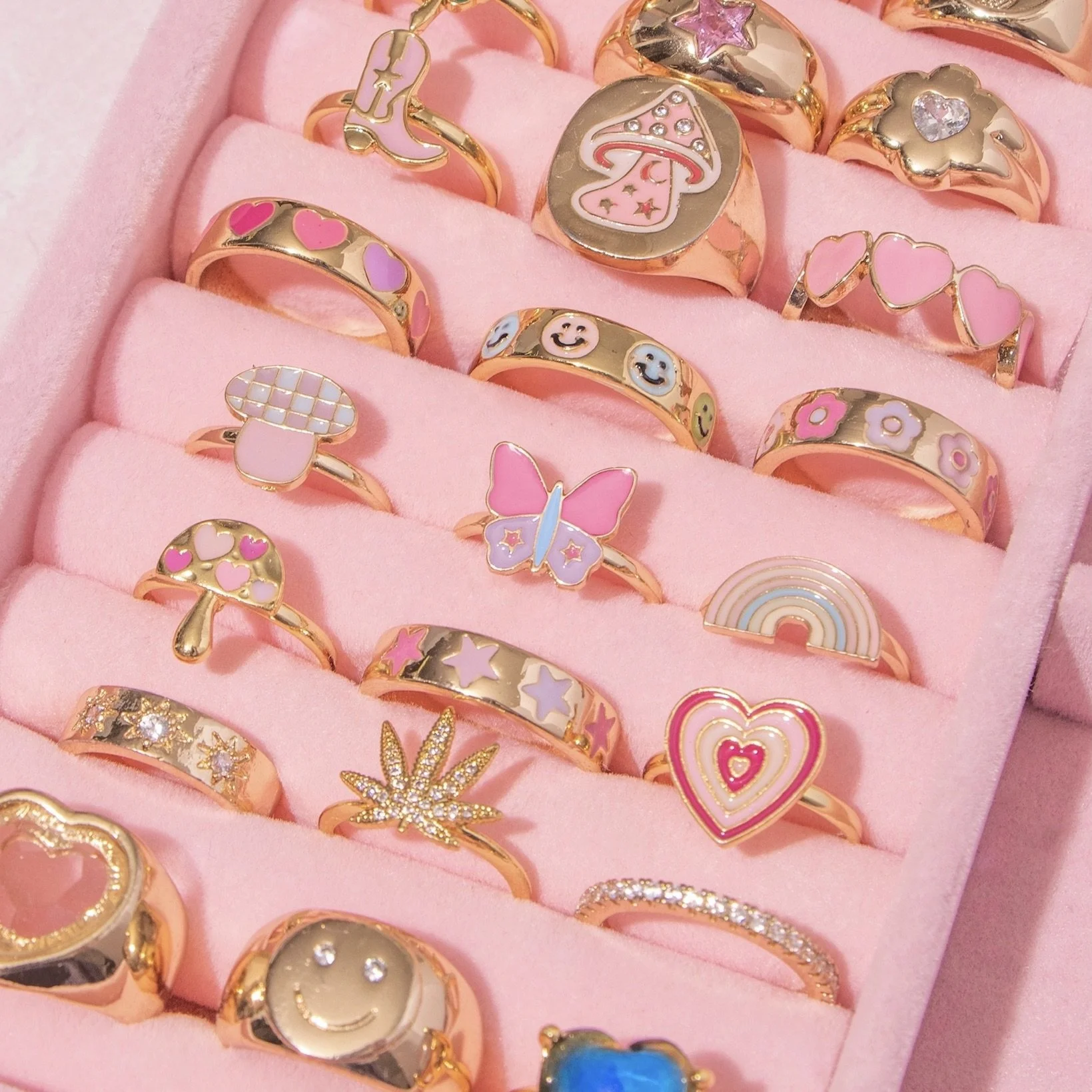 IG Fashionable Resizable Cute Pink Color Smile Face Lucky Ring For Girl Jewelry Friendship Mommy And Me Women Jewelry Gift Rings