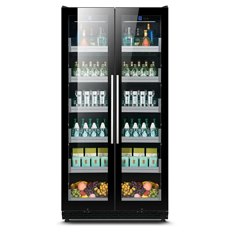 Wine Beer Fridge Double Temperature Door Type Cooler Dual Zone Wine Beverage Cooler Cabinet with French Door