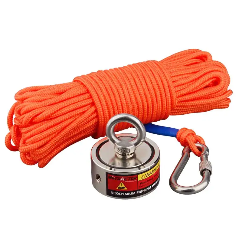Professional 120KG*2 Two sided Strong Magnetic Force N52 Neodymium Magnets Magnet Fishing Metal Hunting 20 Meter Rope