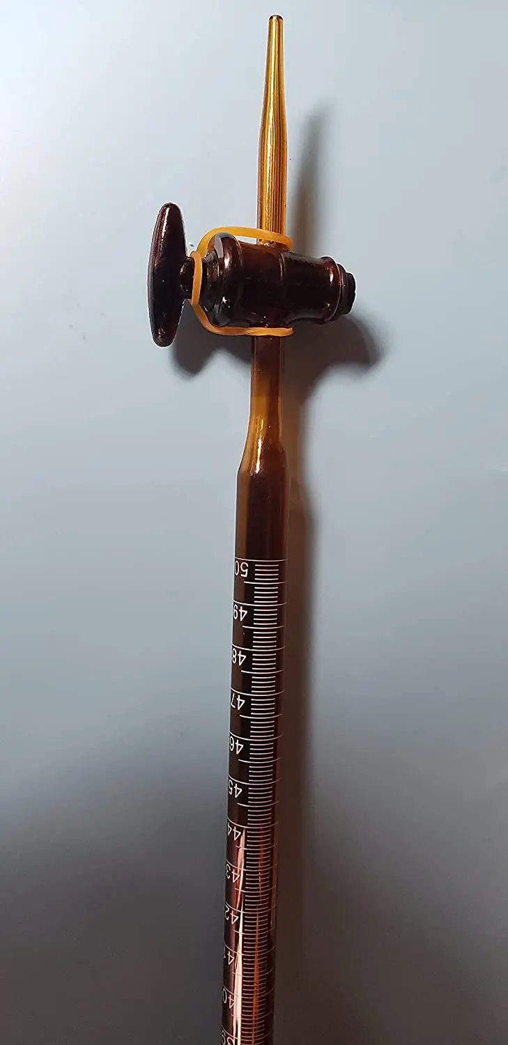 Лабораторная буретка из боросиликатного стекла с Янтарной кислотой 25 мл и стеклянной пробкой, Новинка