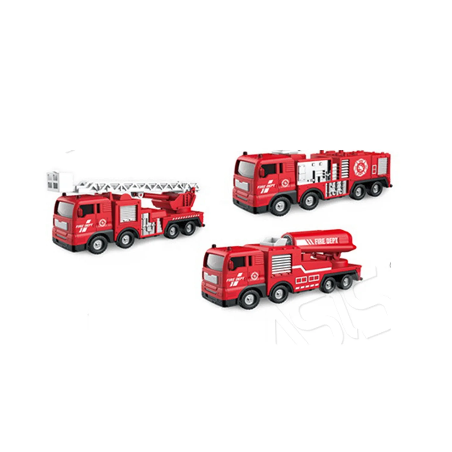 Pretend Play Toy Cars Alloy Hoist Crane Friction and Sliding Fire Fighting Vehicle Set With Warning Sign Series