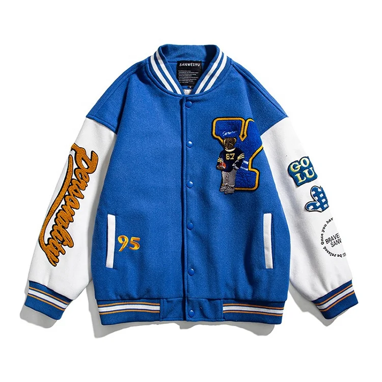 Factory customized Baseball uniform jacket jacket PU leather sleeve Trendy American