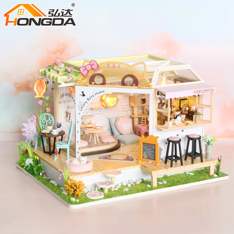 Hongda mini diy dollhouse cute Miniature wooden dollhouse 3d dollhouse kit