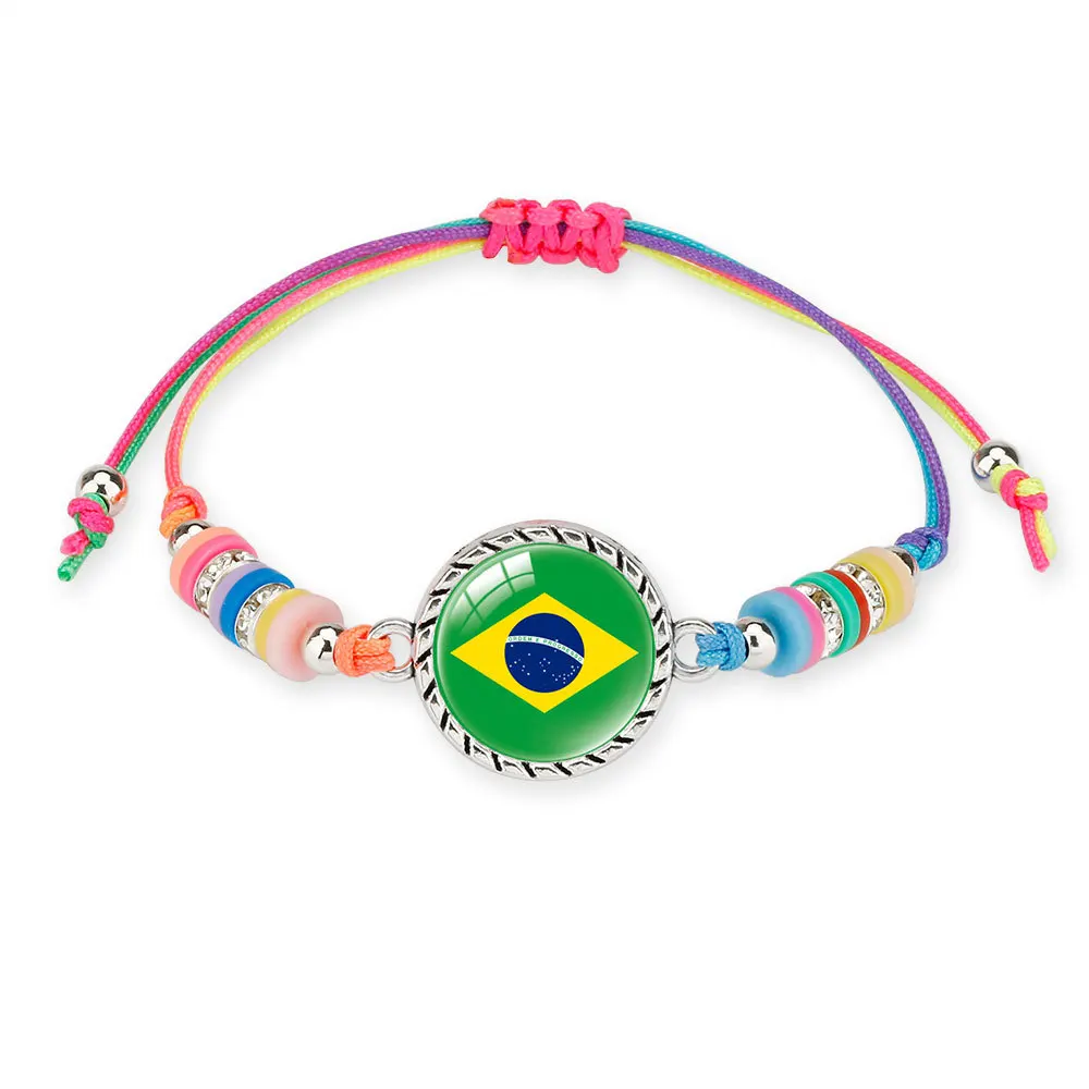 New Jewelry Handwoven 35 countries Flag bracelet Customized logo Colorful time gem Football Fan Bracelet