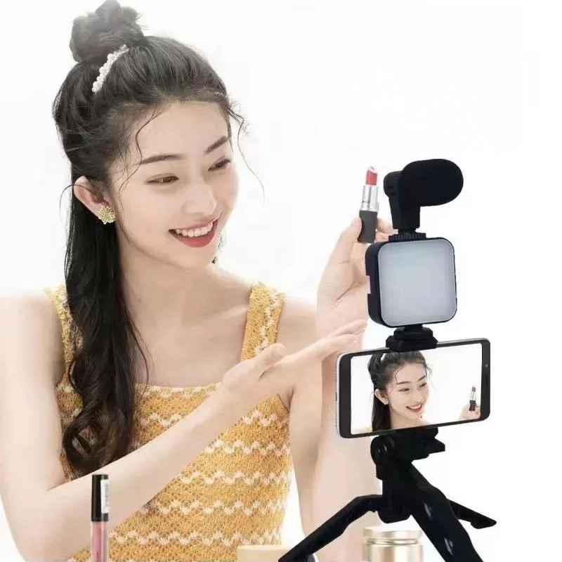 TikTok Smartphone Photography Kit with  LED Light ABS Body Tripod Live Broadcast Holder Microphone Video Lighting Equipment