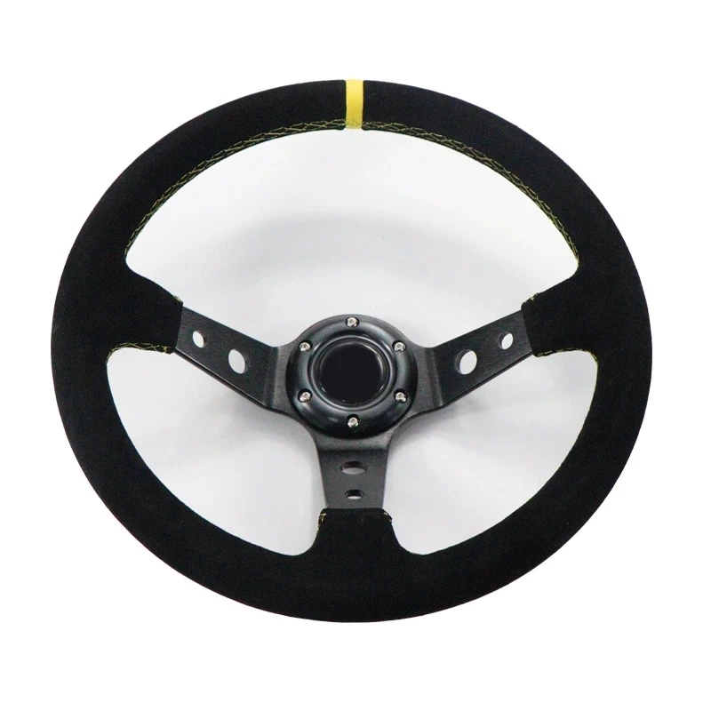14inch 350mm Suede Steering Wheel Car Drift Sport Deep Corn Black Dish Steering Wheel Universal