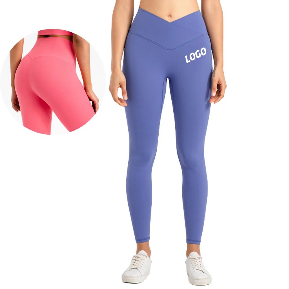 High Waist Butt Lift Contour Gym No Front Seam Cross Yoga Pants Full Length V Waist Yoga Leggings