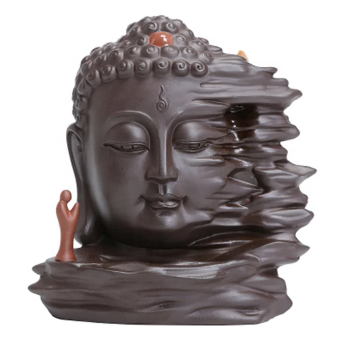smoke fountain censer line sandalwood cones  holder Pottery Ceramic monk buddha head backflow arabian incense burner