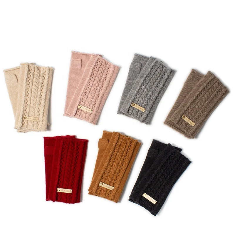 2021 New collection premium Mongolia cashmere cable knitted fingerless gloves cashmere