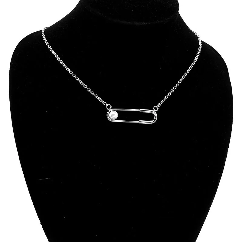 Femme Collier Gold Silver/Gold Necklaces Paper Clip Pearl Statement Pendant Chokers Women Jewelry Mujer Wholesale