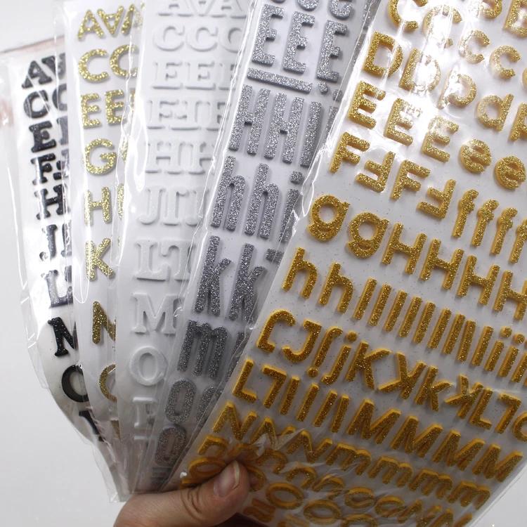 Custom Glitter Alphabet letters sticker Sheets for Scrapbook