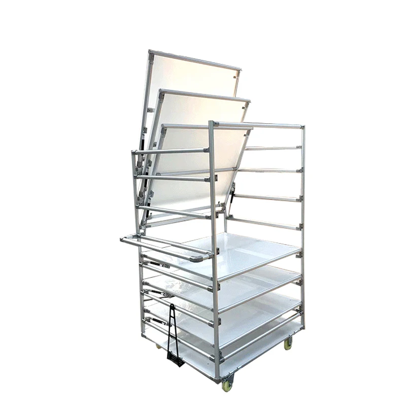 Wholesale aluminium alloy turnover cart joint pipes shelves movable trolley with heavy duty casters