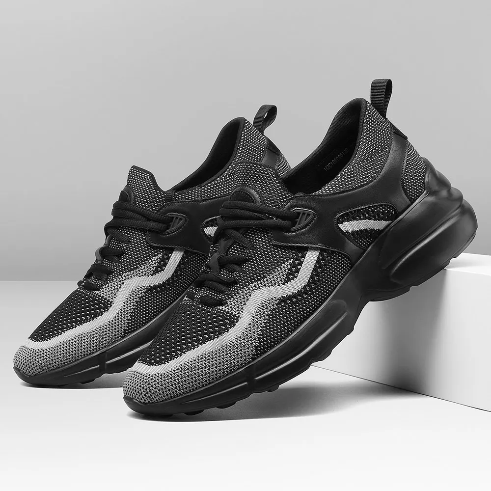 Custom Height Increase Sneakers That Make You Taller Black Breathable Fashion Men Walking Shoes 7 CM / 2.76 Inches