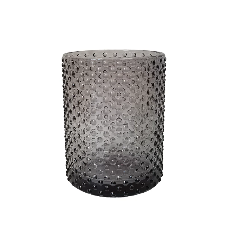 Wholesale Customized Unique Geo Cut Smoke Grey Candle Jar Empty Glass Candle Holder Container Jar For Candle Making