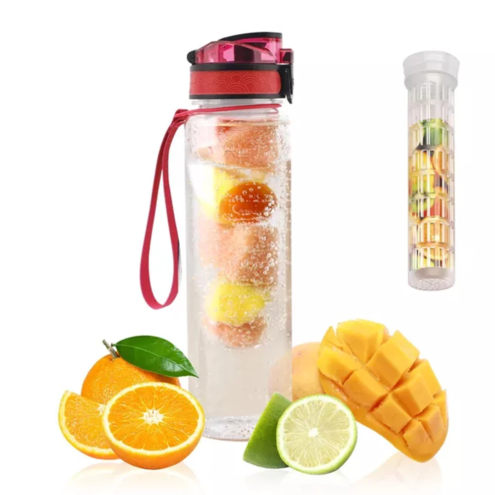 Wholesale For School Sports Gym Flip Lid Fruit Infuser Portable 1000ml 1000 ml Motivational BPA Free Tritan Plastic Water Bottle