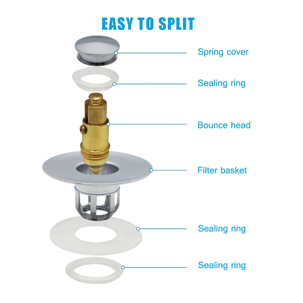 Guida-610023 Modern Universal Pop Drain Brass Push Sink Filter Anti-Clogging Hair Catcher Kitchen Hotel Updated Wash Basin