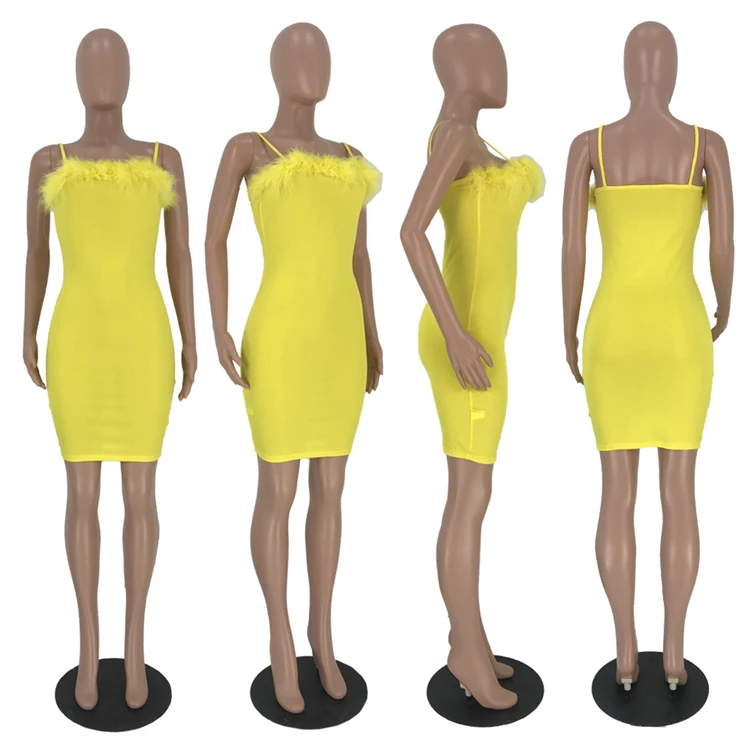 A92242 Women sexy mini dress fitness dress for women feather  off shoulder sleeveless dress for evening party wholesale