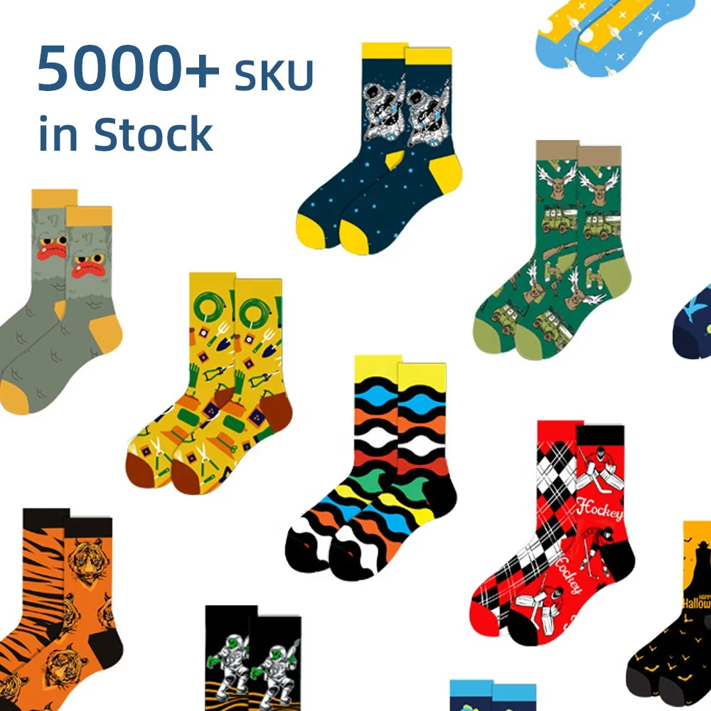 Quentin high quality flower novelty funny socks wholesale personalized pattern art socks with print men happy socks with logo