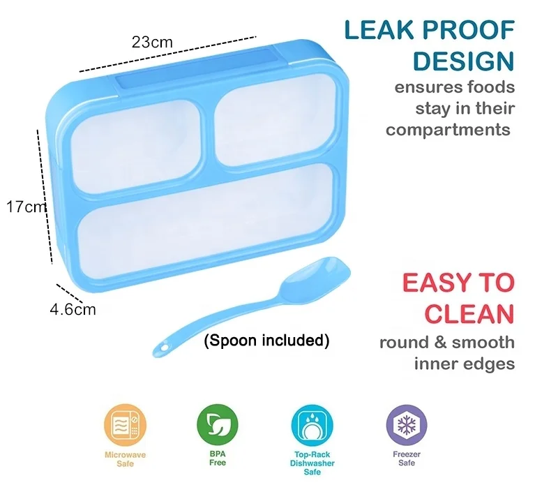Cheap plastic lunch box food grade PP material rectangle shape 3 or 4 compartment bento lunch box