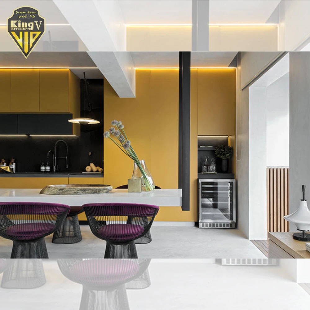 Modern custom make high gloss lacquer kitchen cabinet white kitchen cabinets waterproof KINGV