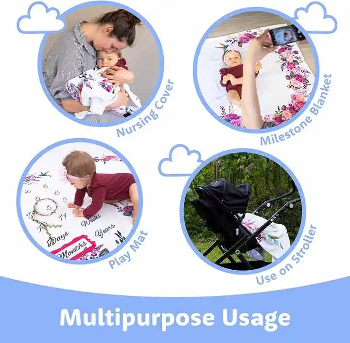 Personalized Bliss Customized Fabric Monthly Milestone Blanket for Baby