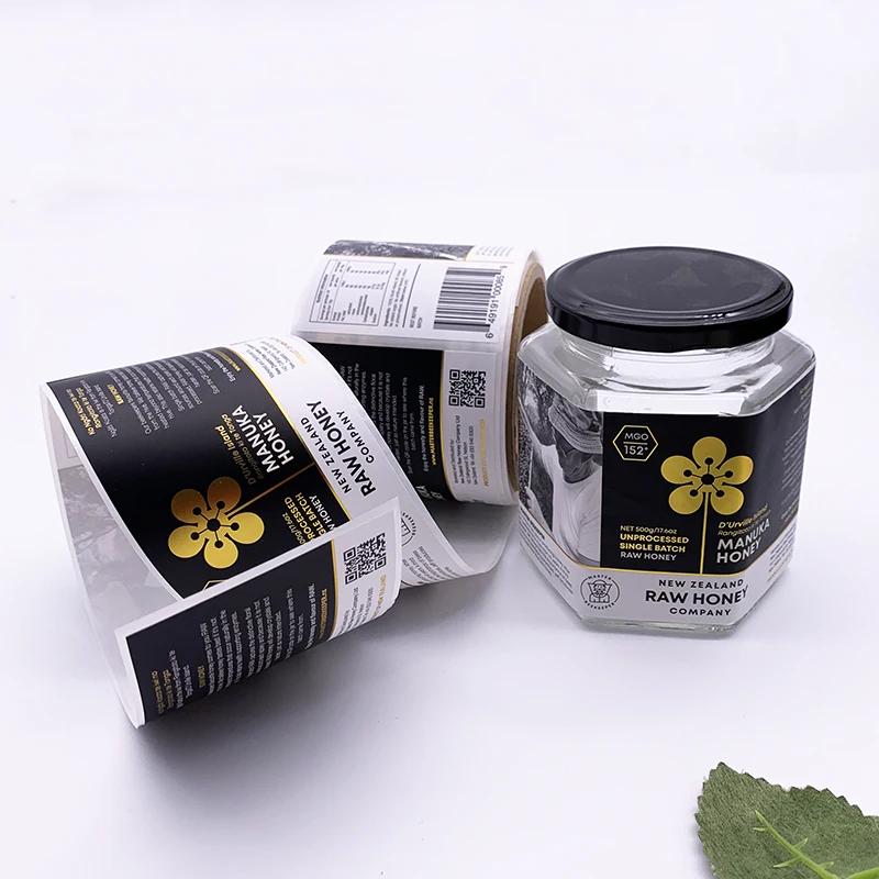 Custom Printed Waterproof Adhesive Sticker Label Plastic Vinyl Lid Bag for Sealing Beverage Packing for Food and Jar Bottles