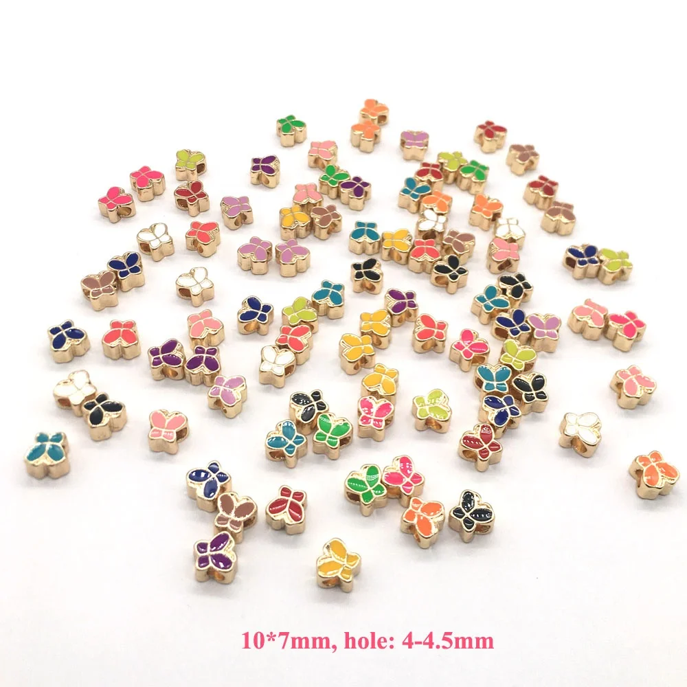 4mm big hole spacer flower butterfly bead charms for elastic hair band metal alloy enamel heart charm for bracelet making