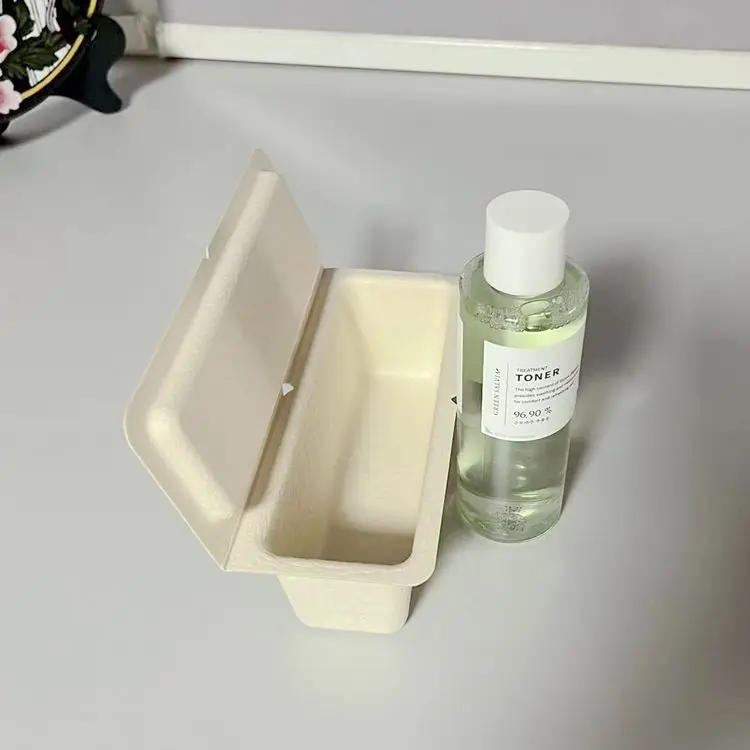 Biodegradable custom natural bagasse fiber molded pulp box packaging for bottles