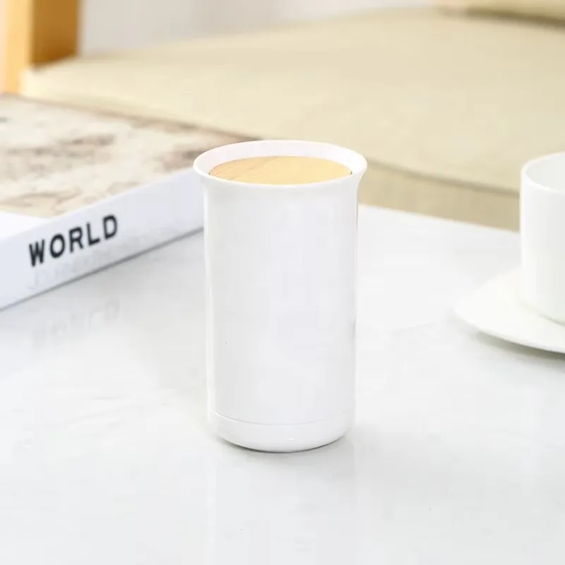Household Canteen Cylinder Mini Toothpick Holder Dispenser Plastic Press Smart Toothpicks Holder with Bamboo Cover