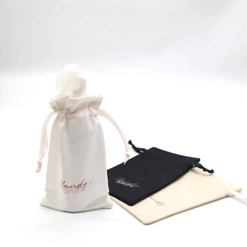 Custom Logo Printed Cotton Linen Gift Cosmetic Pouch Small Grey Drawstring Cotton Linen Perfume Bottle Dust Bag