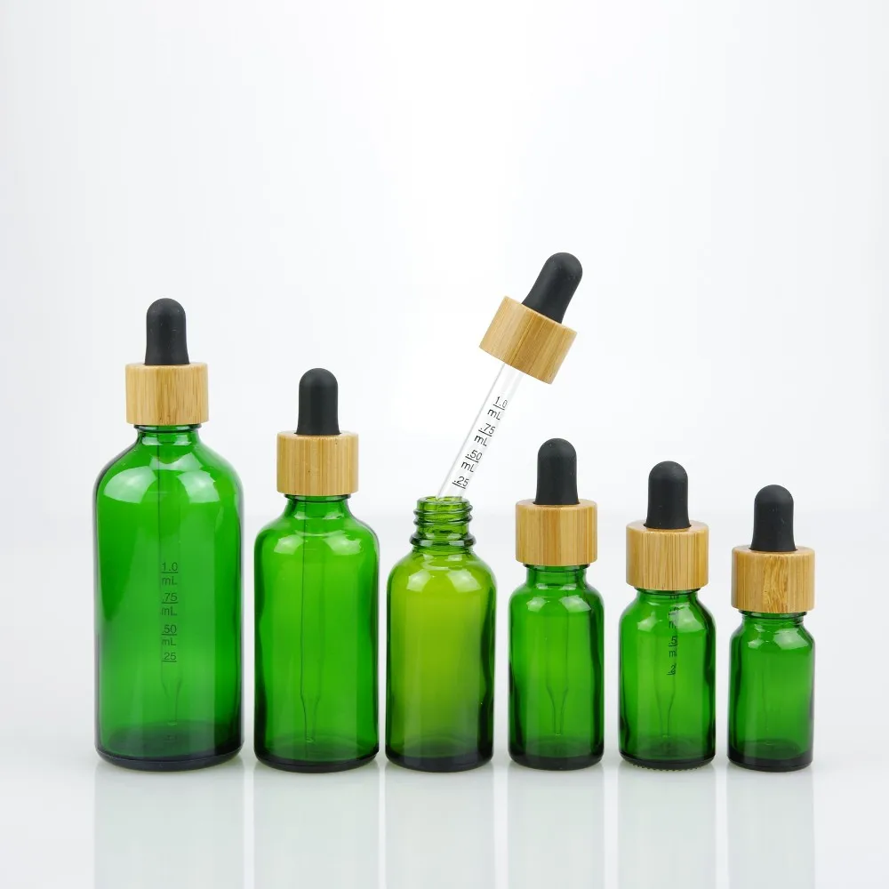 18/410  bamboo dropper screw cap with pipette dropper for green glass essential oil dropper bottle